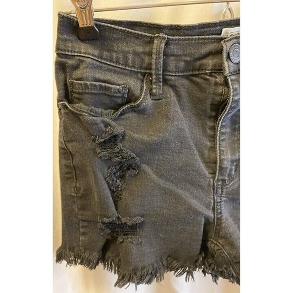 Mudd FLX Booty Shorty Shorts Women 9 28X2 High-Rise Black Distressed - Picture 2 of 10